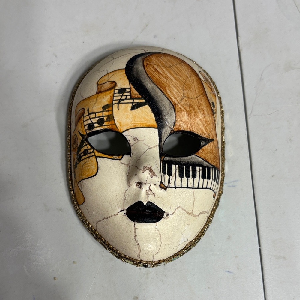 Musical Themed Decorative Mask in Cream and Black 5”